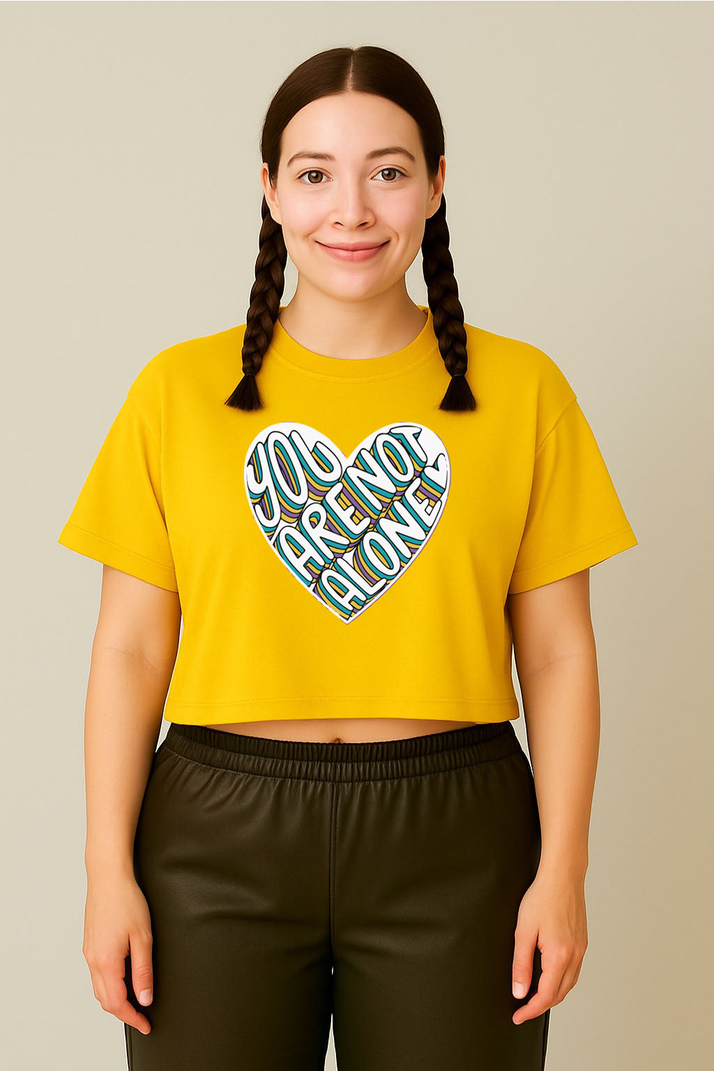 You Are Not Alone Heart Graphic Crop Top Tee