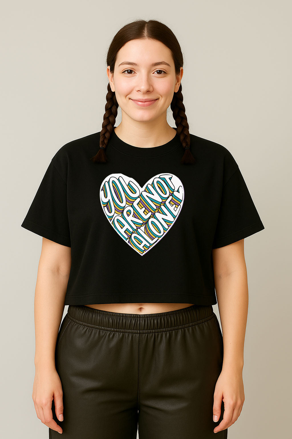 You Are Not Alone Heart Graphic Crop Top Tee