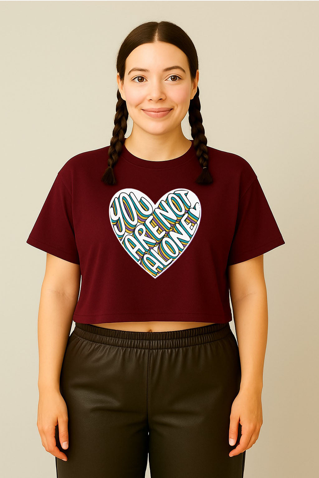 You Are Not Alone Heart Graphic Crop Top Tee