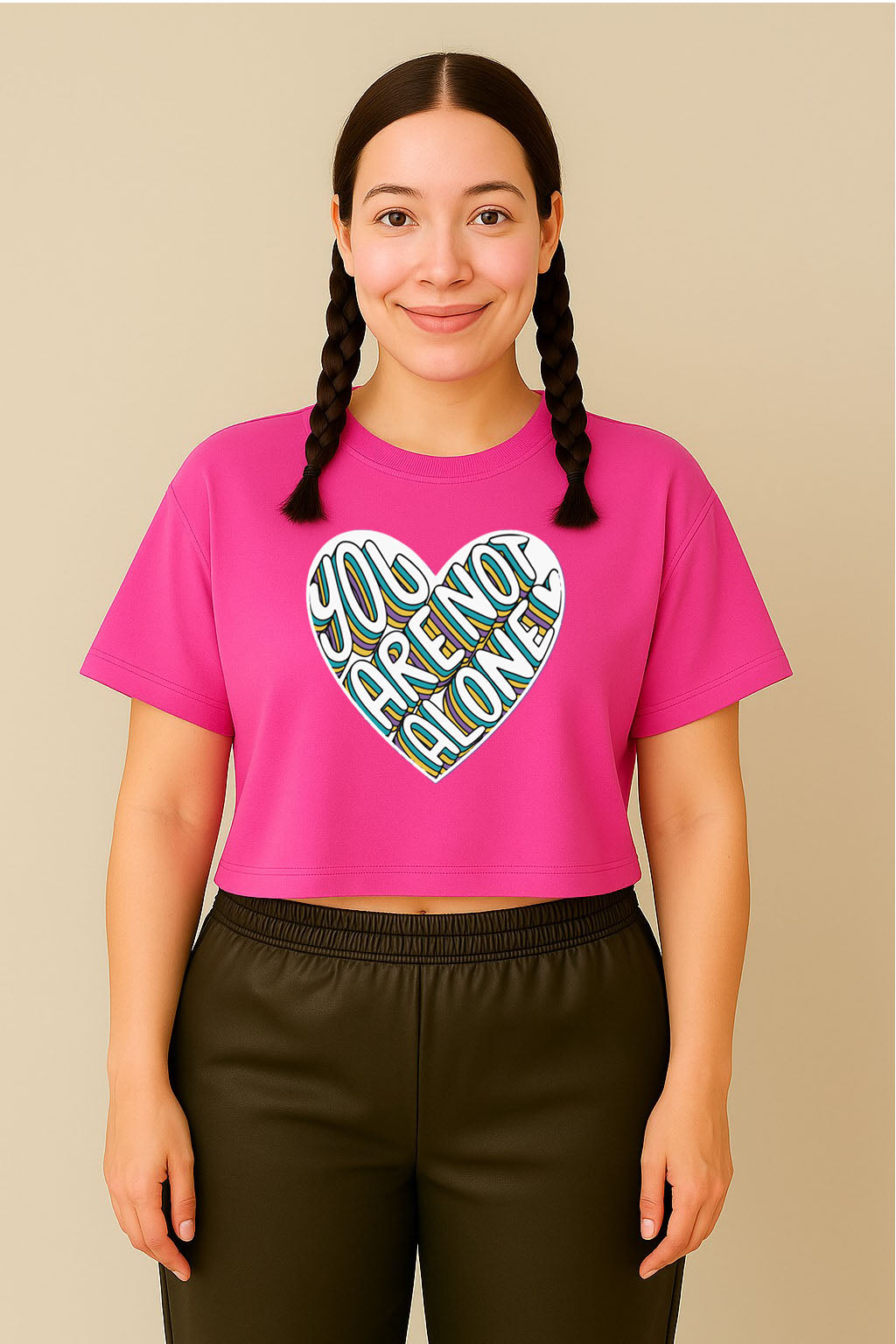 You Are Not Alone Heart Graphic Crop Top Tee