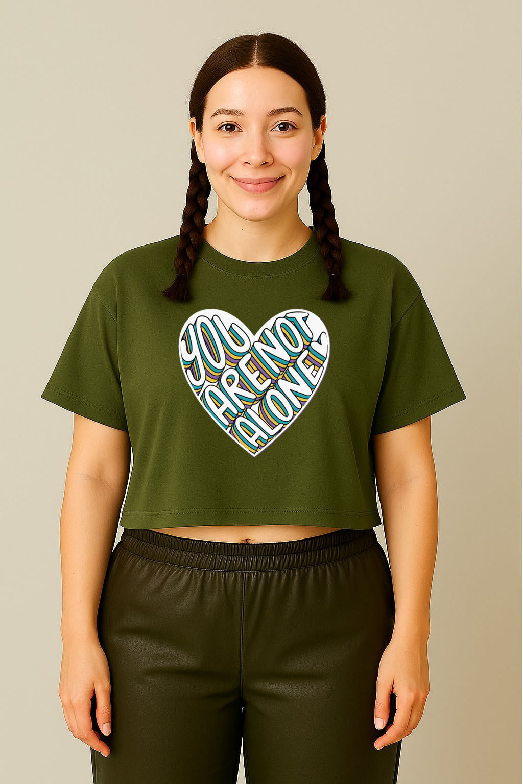 You Are Not Alone Heart Graphic Crop Top Tee