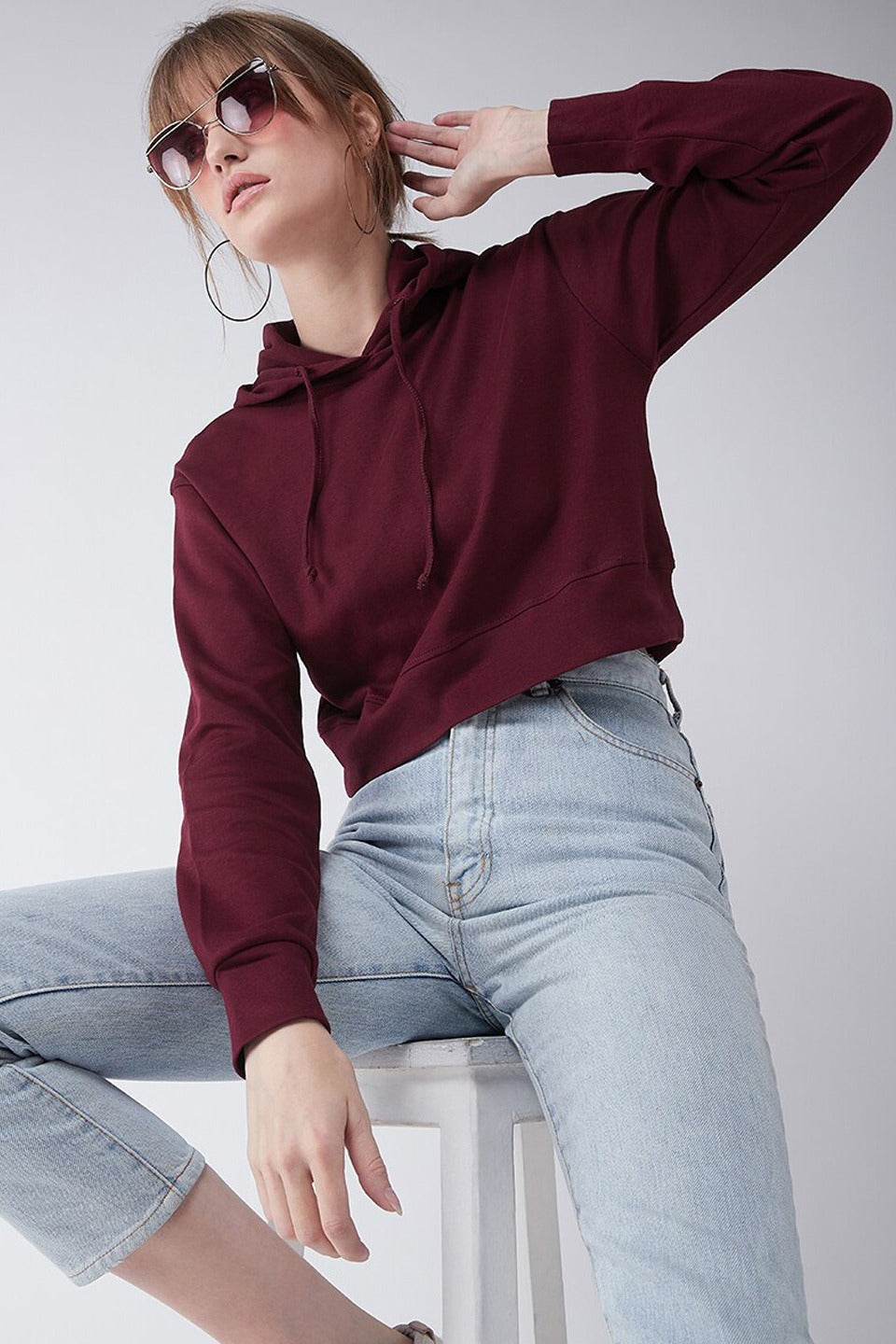 Women Cotton Crop Hoodie