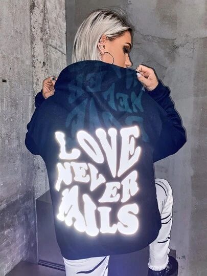 Reflective Letter Graphic Hoodie