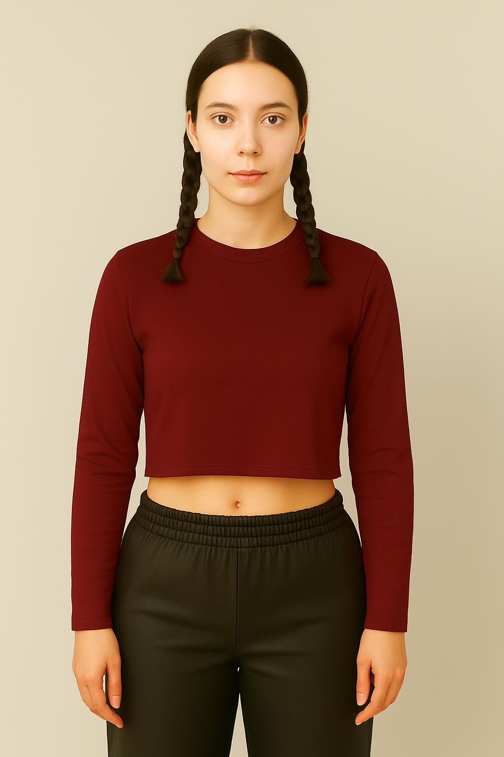 Essential Plain Full Sleeves Crop Tees