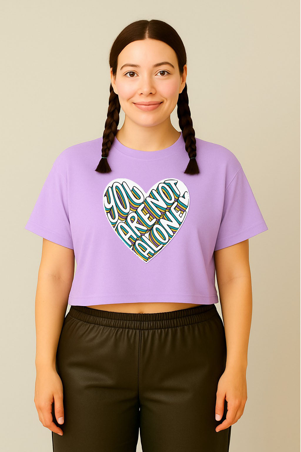 You Are Not Alone Heart Graphic Crop Top Tee