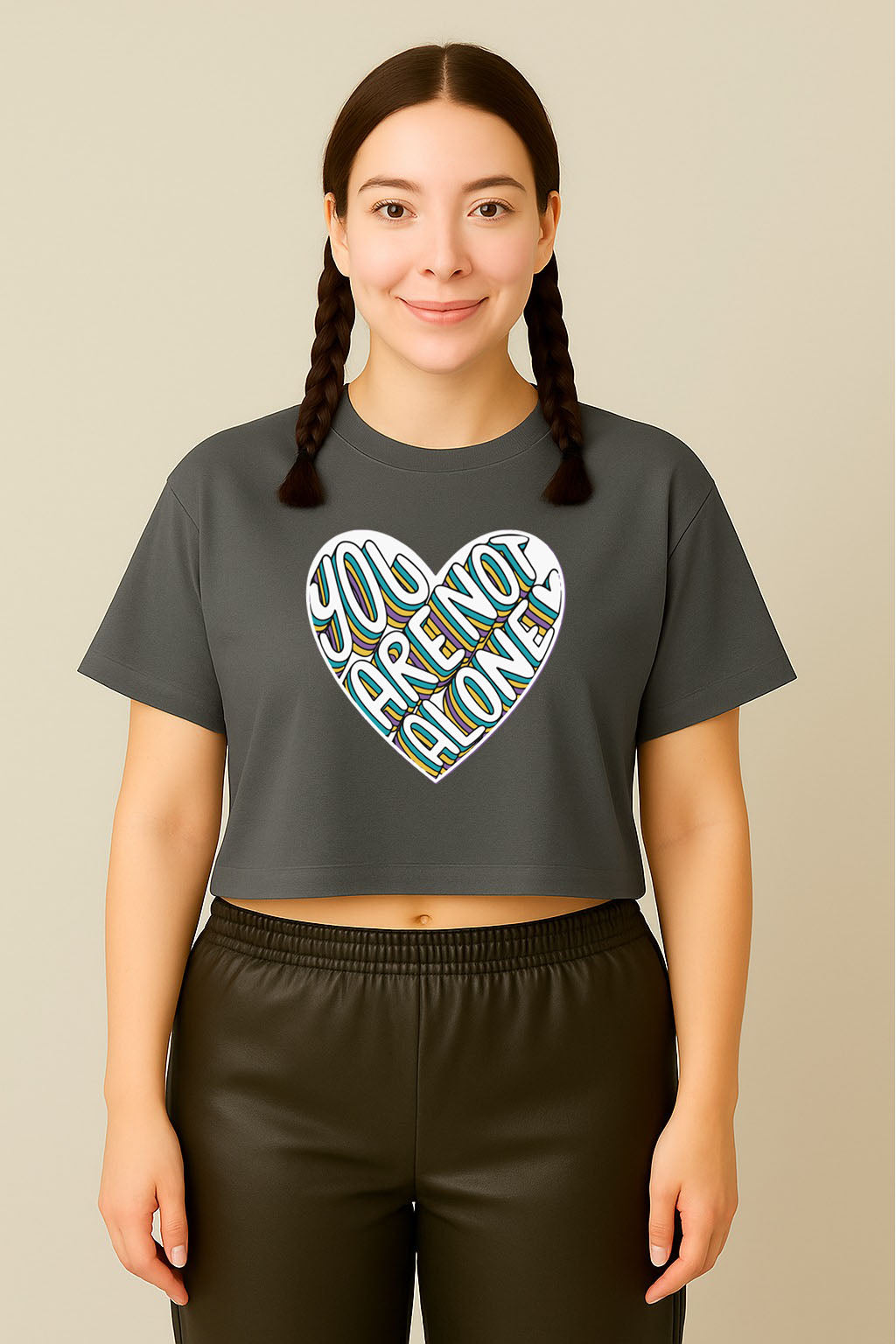 You Are Not Alone Heart Graphic Crop Top Tee