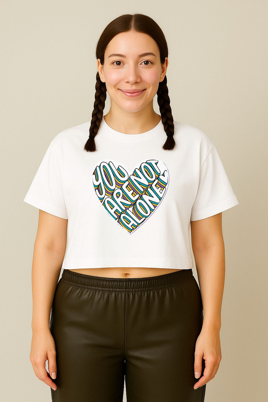 You Are Not Alone Heart Graphic Crop Top Tee