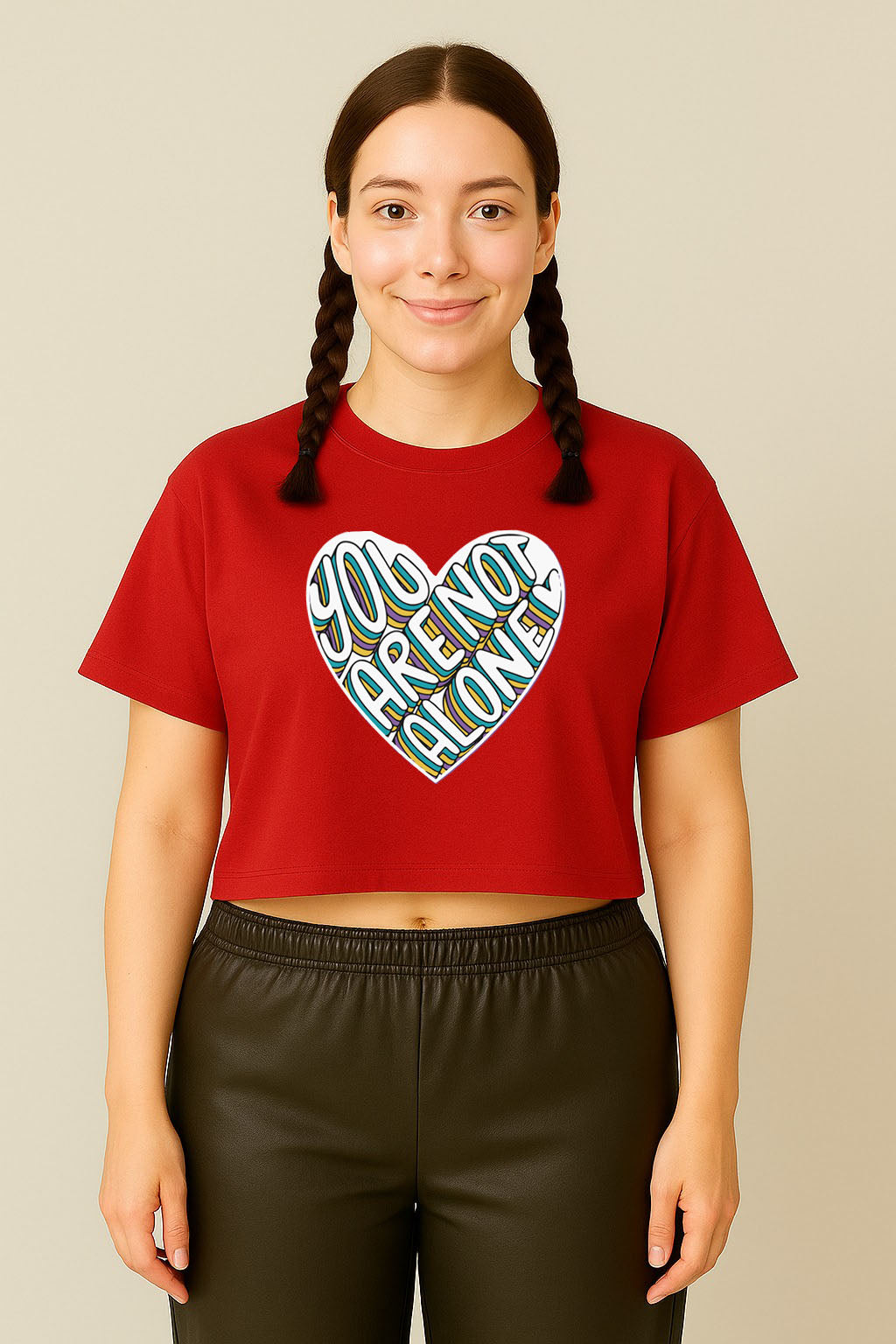 You Are Not Alone Heart Graphic Crop Top Tee